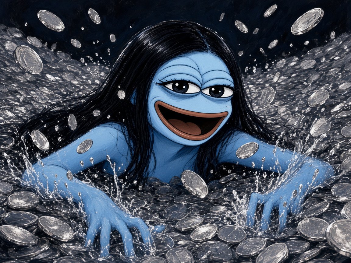 Pepina swimming in coins